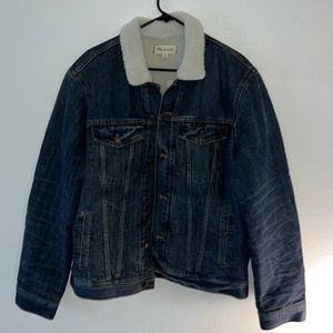 Madewell Sherpa-Lined denim jacket. Size Large. Medium wash (Edmonson).